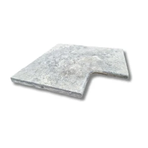 Trawertyn 3 cm Kamień brzegowy Silver Greige Ash | Obrzeża do basenu Bullnose narożnik