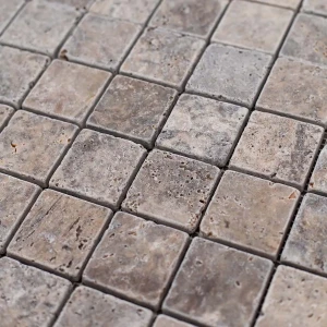 Kamień dekoracyjny trawertyn Ash Argent Mix Bębnowany Mozaika 4,8x4,8x1 cm